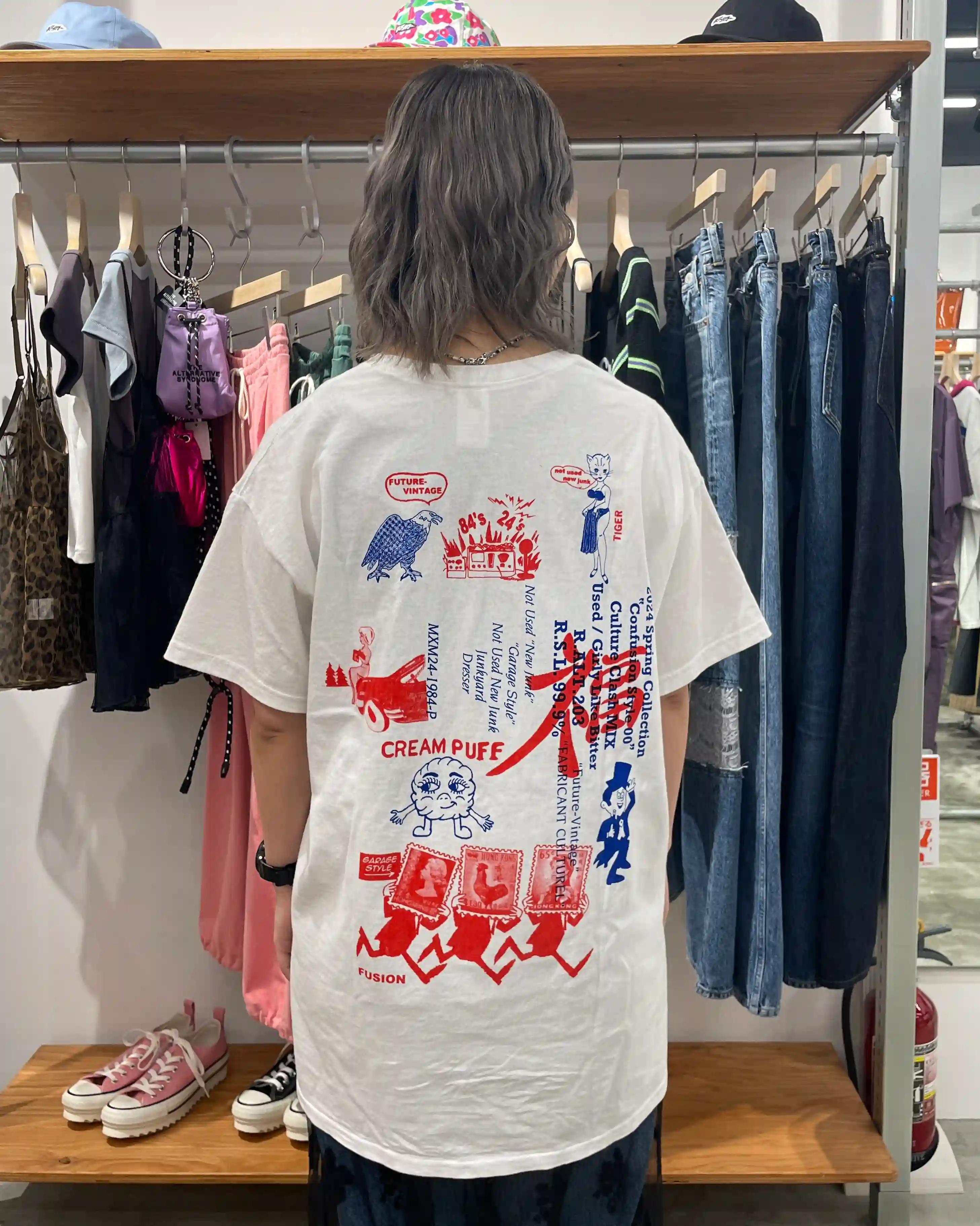 RNA MEDIA　アールエヌエーメディア　デニム　　Tシャツ　カラー　英語　イラスト　漢字